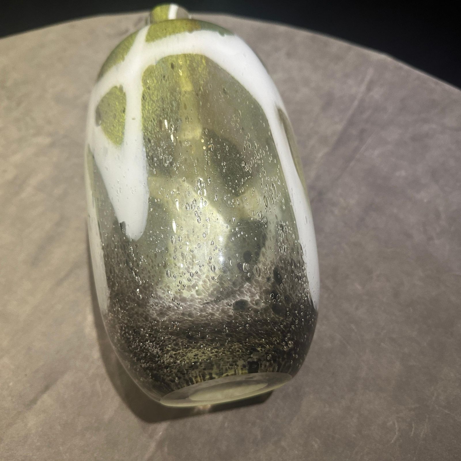1980s Nason Style Modern Green And White Murano Glass Bottle Vase photo vinterior