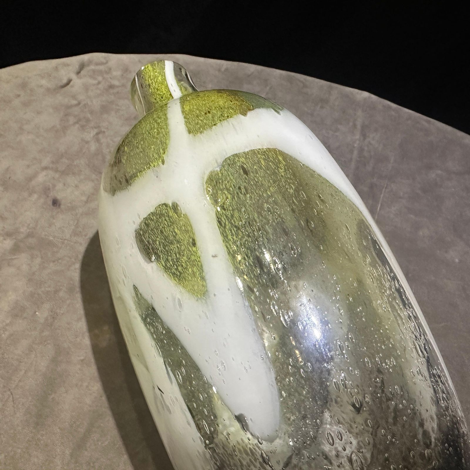 photo furniture 1980s Nason Style Modern Green And White Murano Glass Bottle Vase