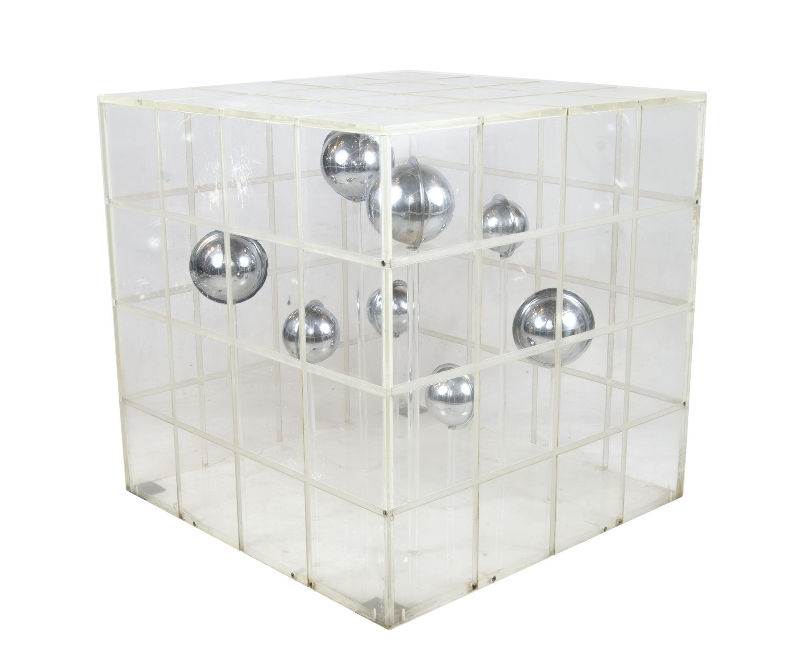 1960s Op Art Translucent Acrylic Cube Sculpture By Argentine Author Martha Boto
