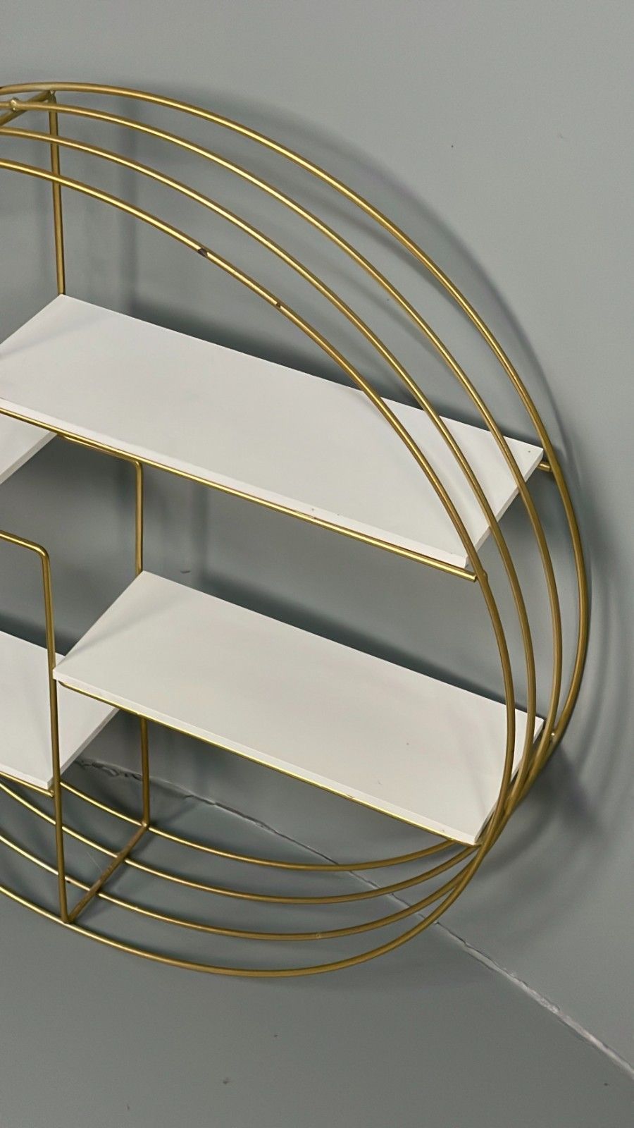 Vintage 1960s Round Shelving Wall Mounted Gold & White Wire Framed Eb11491 Mwoo photo buy