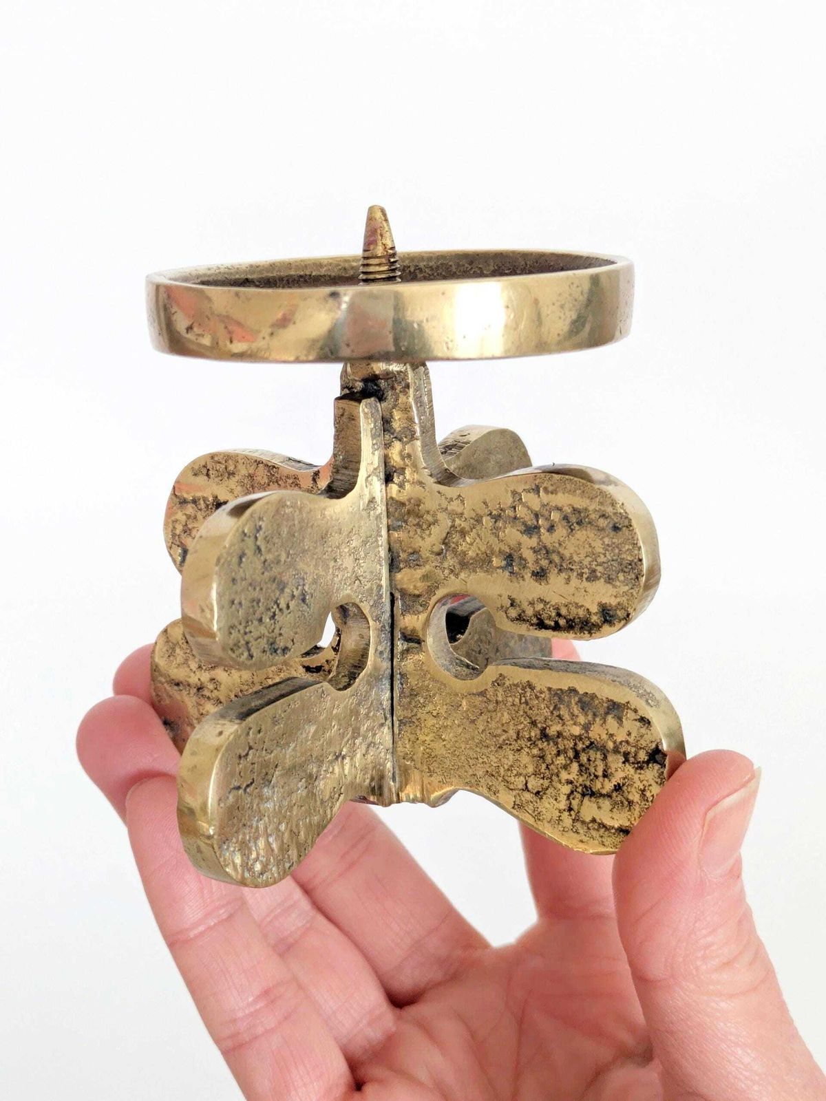 Midcentury Gallo Brass Pillar Candle Holder, Brutalist Design By Giuseppe Gallo, Italy 1960s photo vinterior