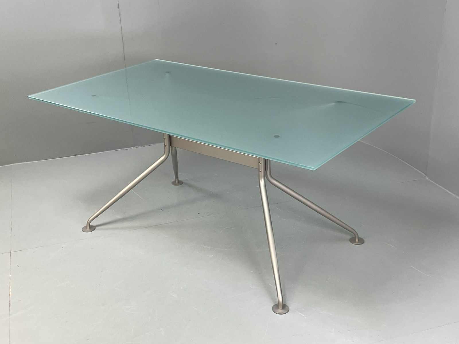 photo buy Italian Glass Dining Table Calligaris 'Play' Modern Steel Frame Eb11542 Mwoo