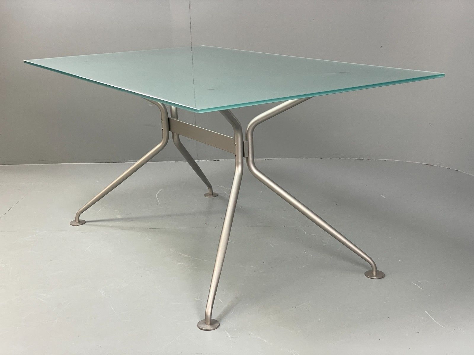 photo vintage Italian Glass Dining Table Calligaris 'Play' Modern Steel Frame Eb11542 Mwoo