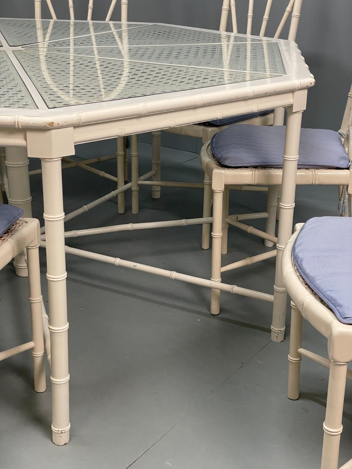 White Bamboo Dining Table & 8 Chairs Harrods 1950s Plantation Style Eb11554 Mwoo photo 1250.0