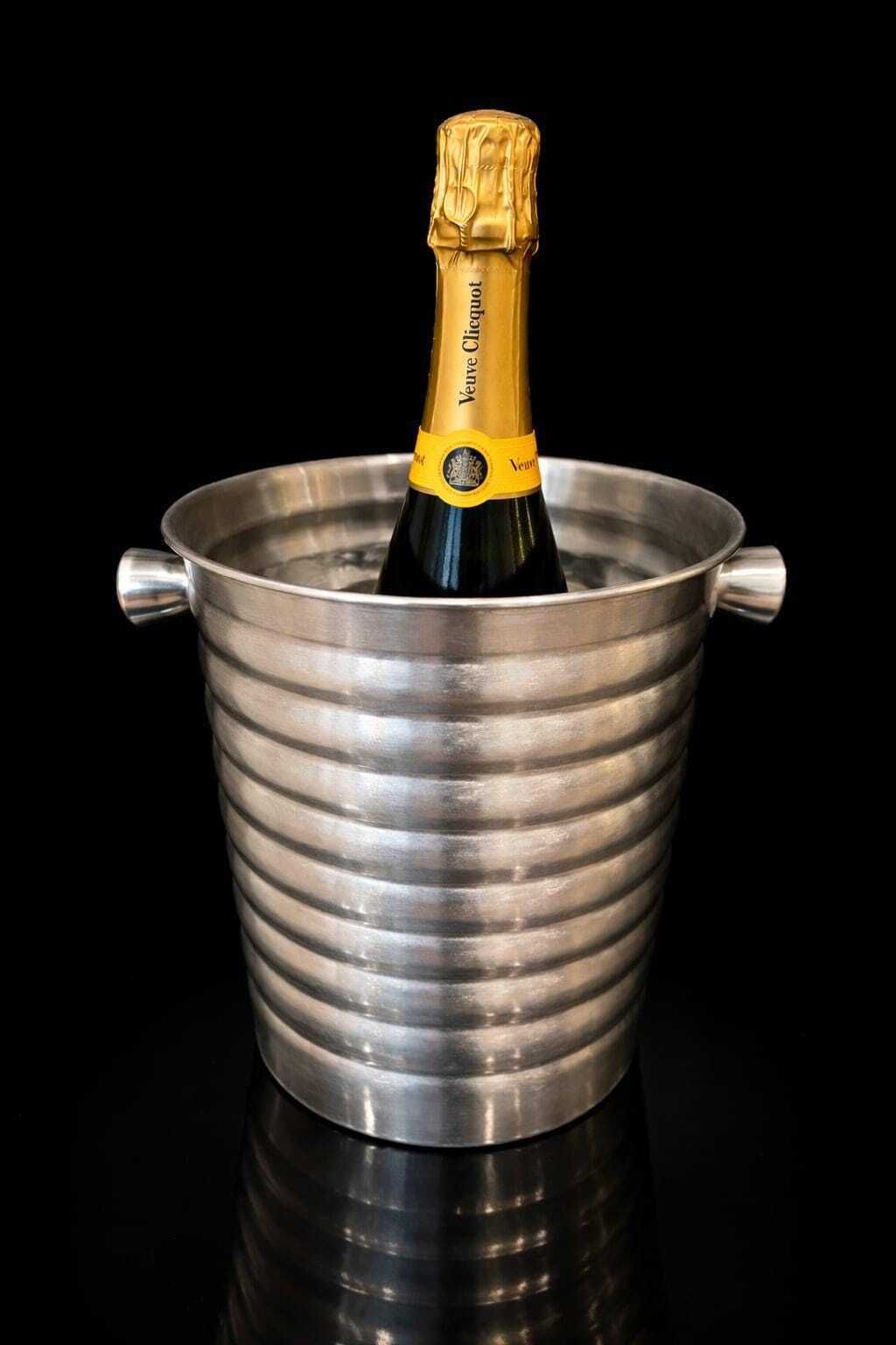 Vintage Art Deco Champagne Bucket: Stainless Steel Wine Chiller, French 80s Bar Decor
