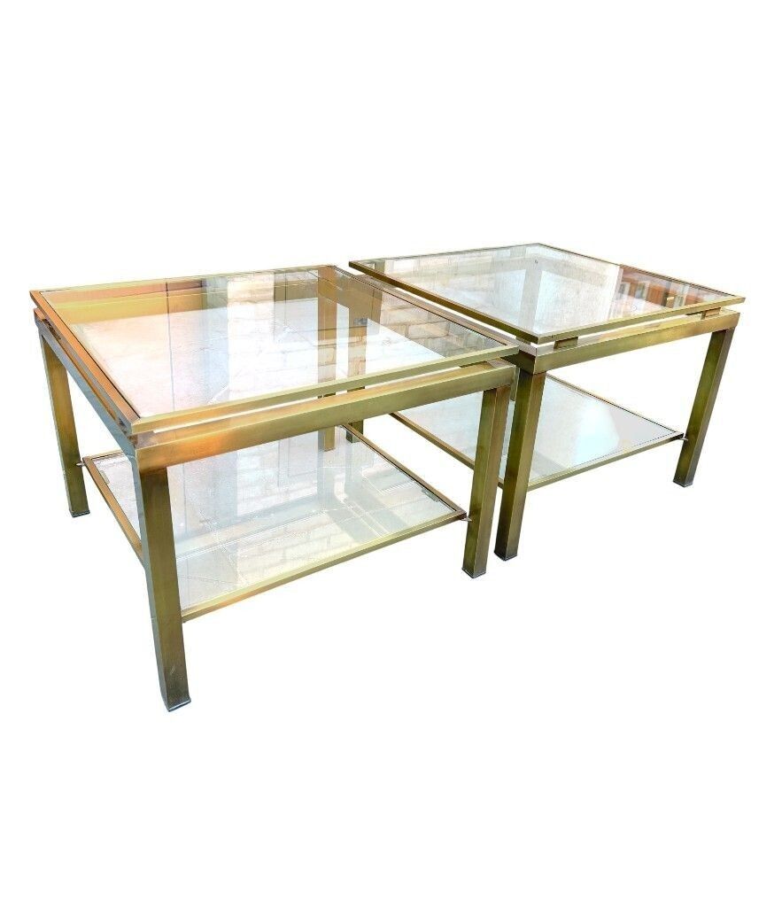 A Pair Of 1970s French Gilt Metal Guy Lefevre Style Side Tables photo Furniture