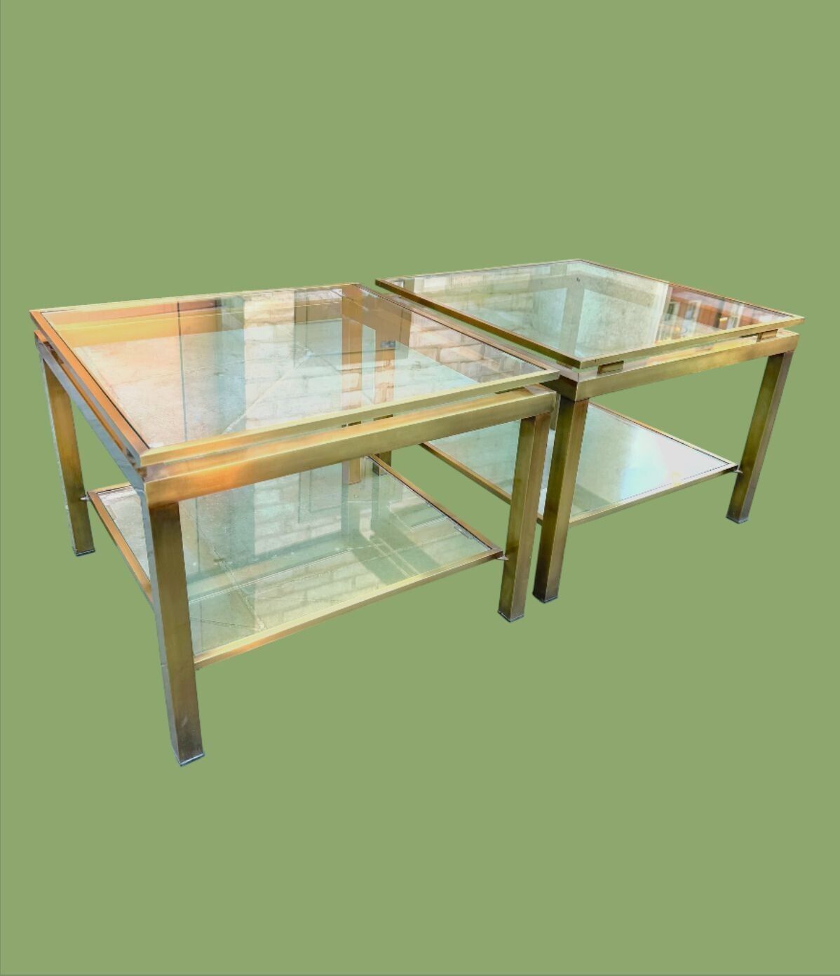 A Pair Of 1970s French Gilt Metal Guy Lefevre Style Side Tables photo vintage