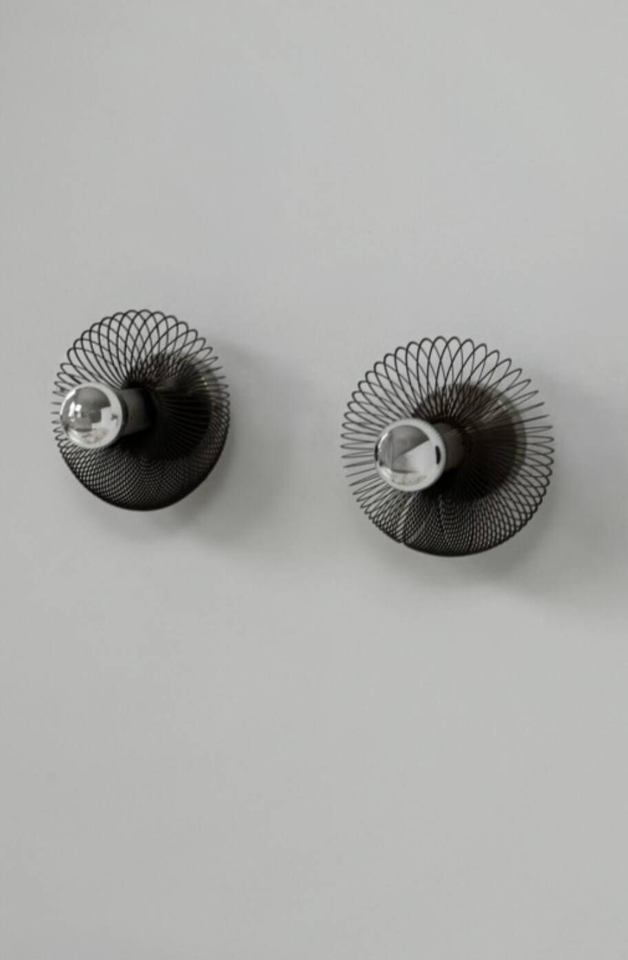 Pair Of Vintage Spring Wall Lights Matte Metal France 1970 photo vintage