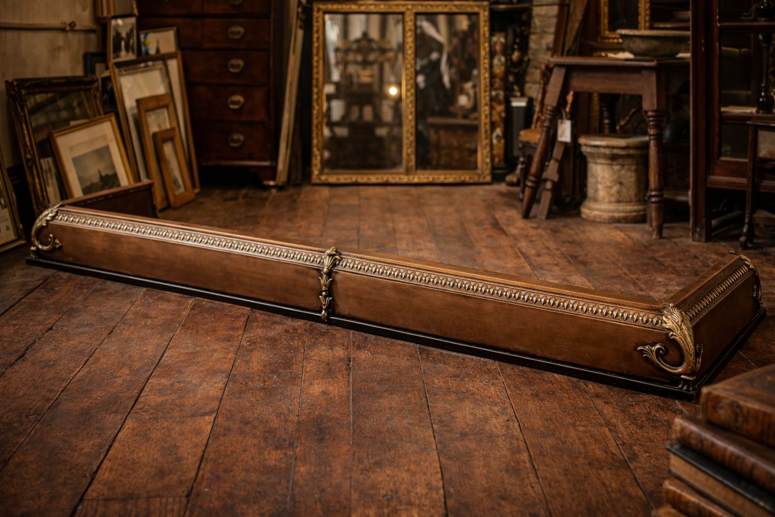 Arts & Crafts Copper & Brass Fireplace Fender – Edwardian C.1900 photo furniture