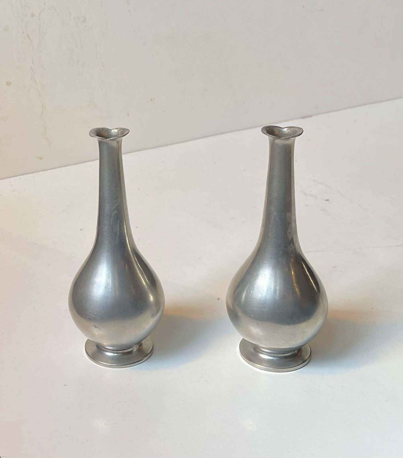 Just Andersen Art Deco Fish Mouth Vases In Pewter, 1930s photo 446.0