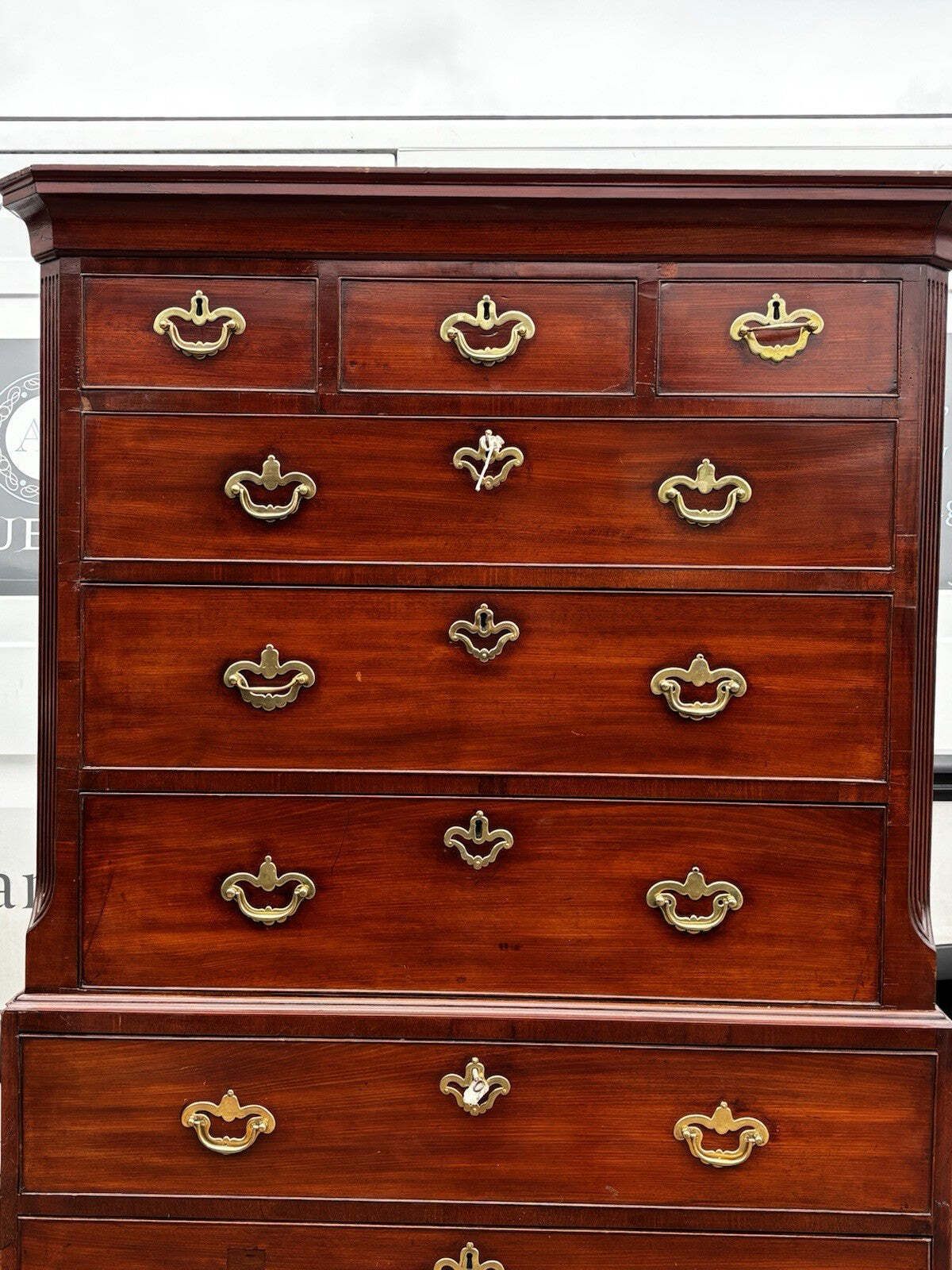 George II Mahogany Chest On Chest With Secretaire Desk, Original Handles. photo Furniture