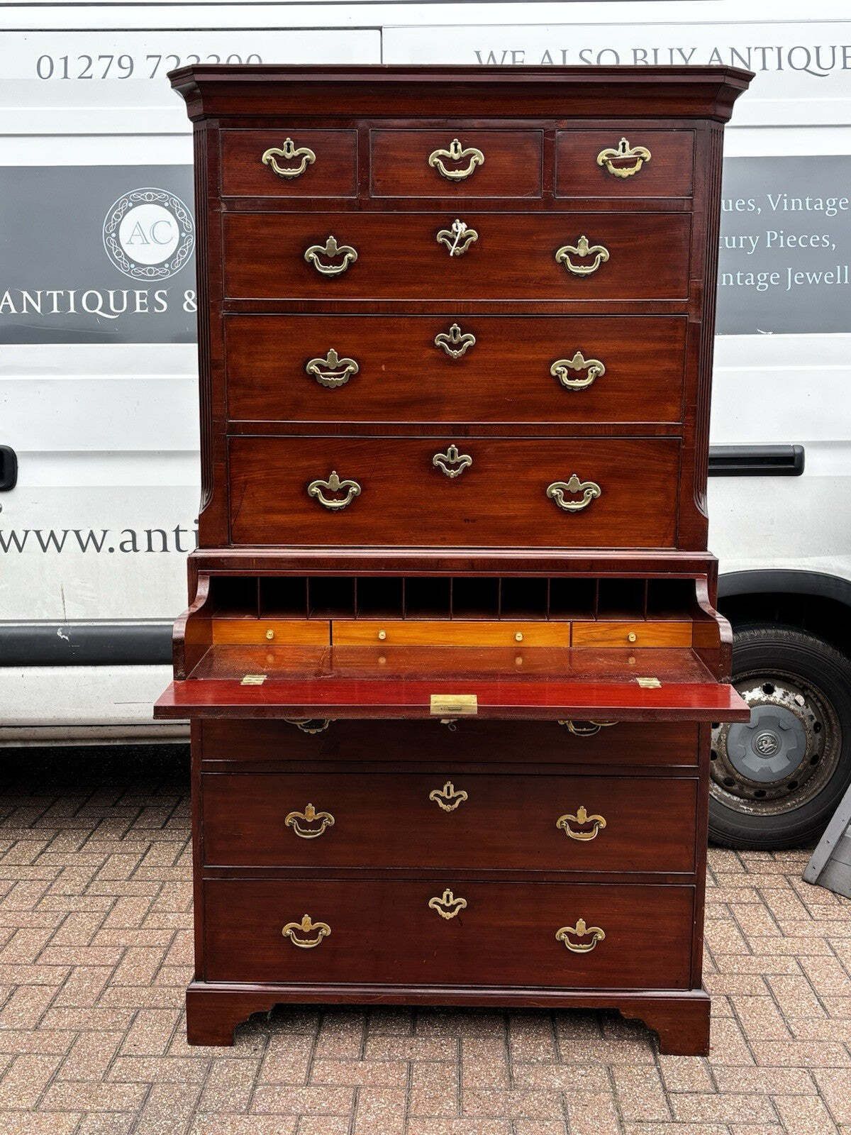 photo for sale George II Mahogany Chest On Chest With Secretaire Desk, Original Handles.