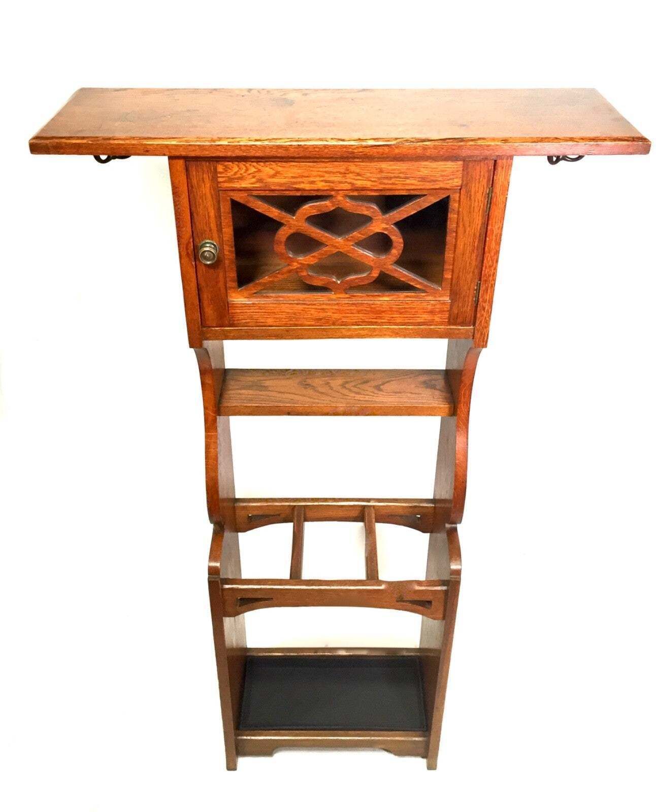photo furniture Antique Arts & Crafts Oak Wooden Entrance Hall Coat Stand / Umbrella Rack C.1900