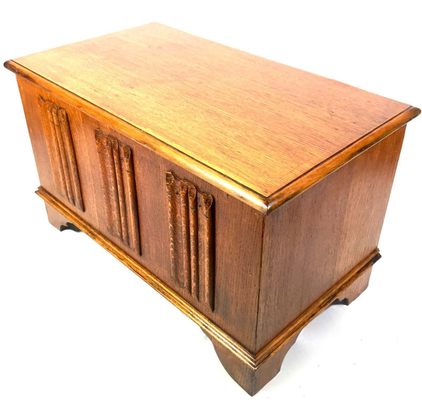 Vintage Wooden Oak Panelled Blanket Box / Coffer / Mid Century C.1950 / Antique photo furniture