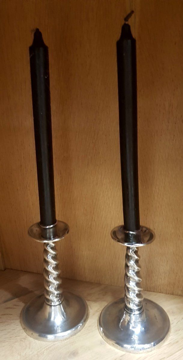 English Sterling Silver Candle Holders, 1920s, Set Of 2 photo for sale