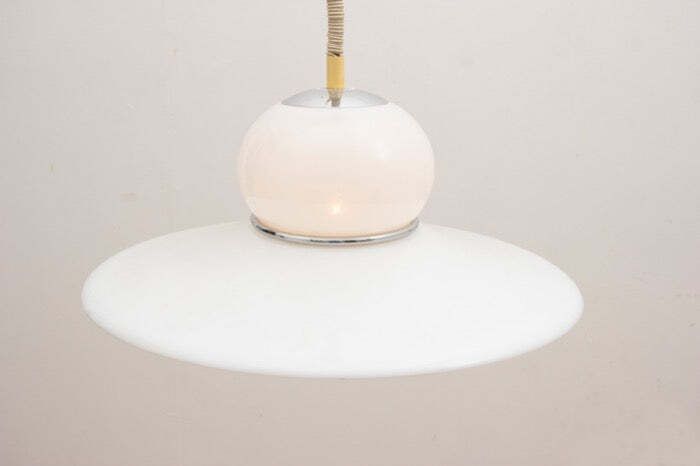 1970s Italian White Plexiglass Space Age Harvey Guzzini Hanging Pendant Light photo 435.0