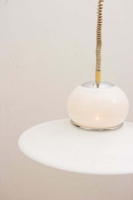 1970s Italian White Plexiglass Space Age Harvey Guzzini Hanging Pendant Light photo buy