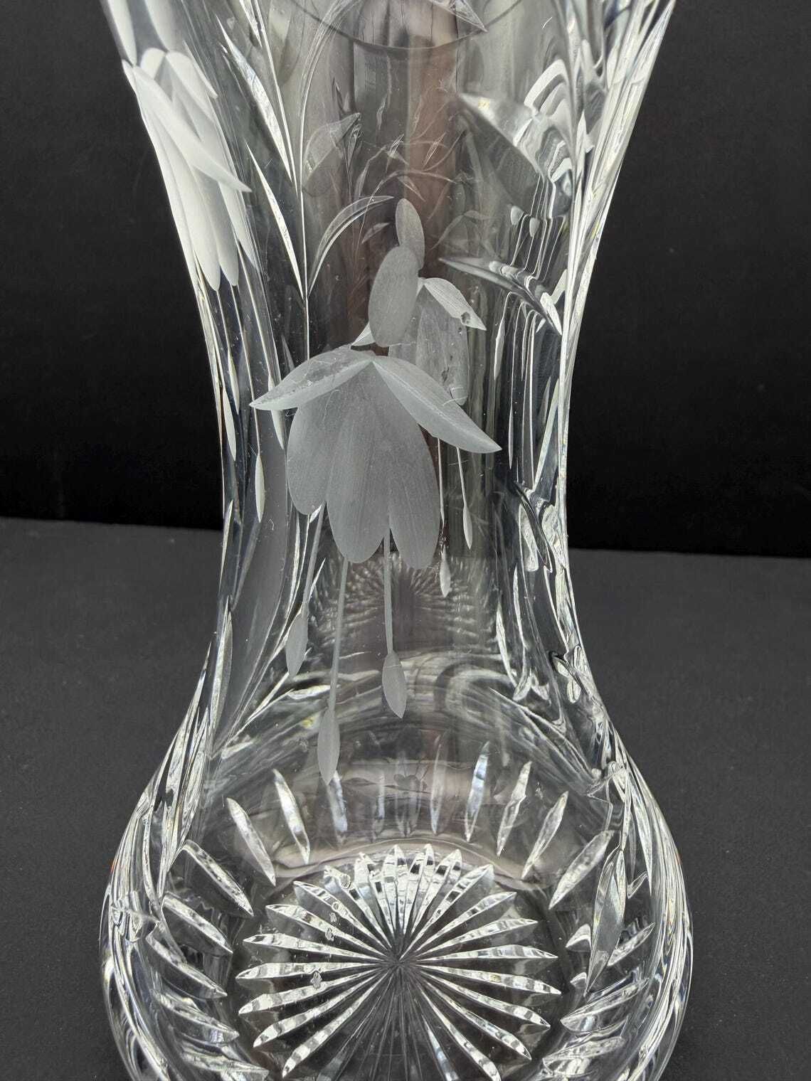Vintage Royal Stuart Crystal Cascade Fuchsia Etched Vase photo furniture