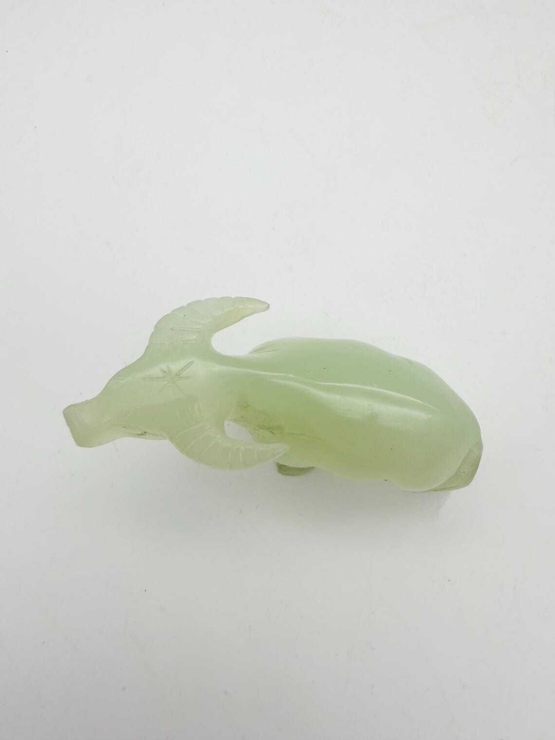 Vintage Hand Carved Chinese Jade Buffalo Figurine, Small Jade Buffalo Ornament photo for sale