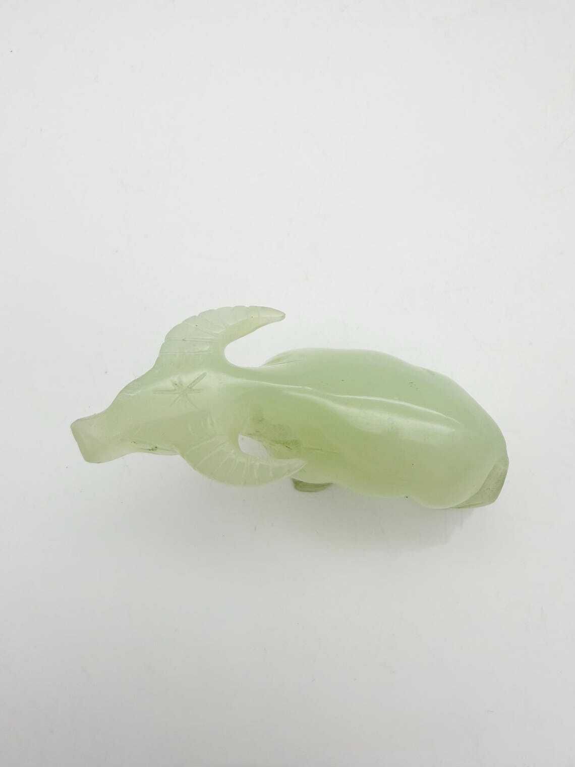 Vintage Hand Carved Chinese Jade Buffalo Figurine, Small Jade Buffalo Ornament photo Art