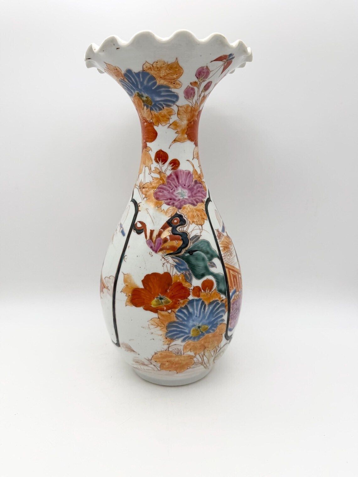 Antique Japanese Geisha & Samurai Floral Vase Circa 1900 photo vintage