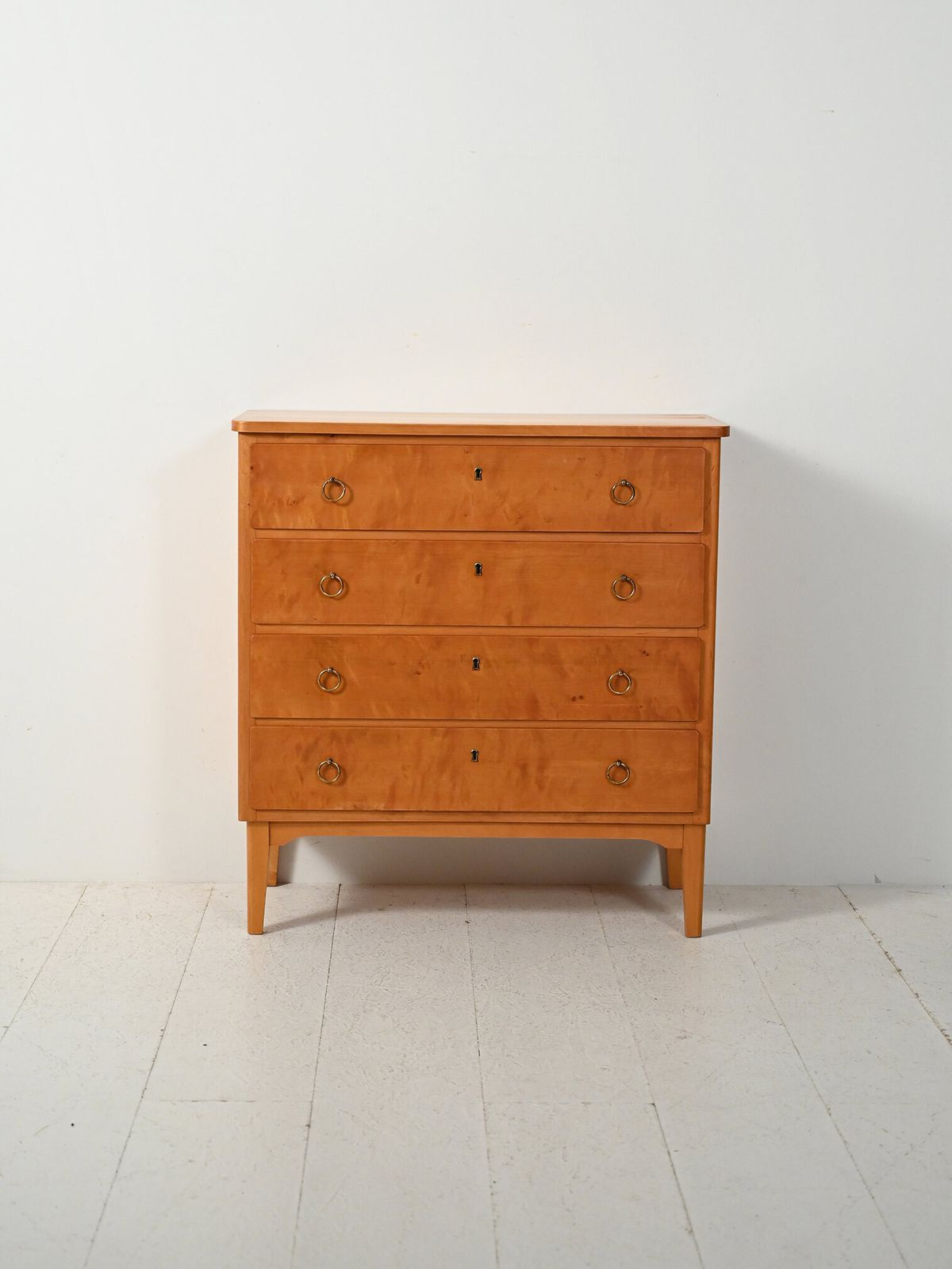Scandinavian 1950s Birch Chest Of Drawers With Brass Handles photo furniture