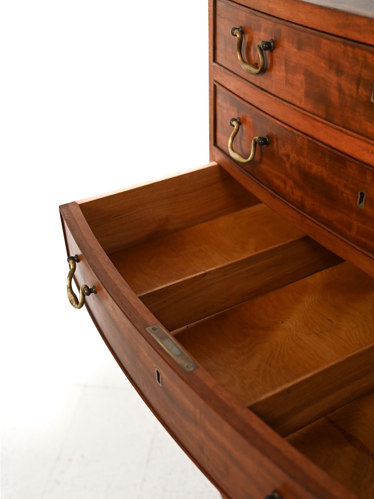 photo for sale Scandinavian Mahogany Chest Of Drawers With Brass Handles