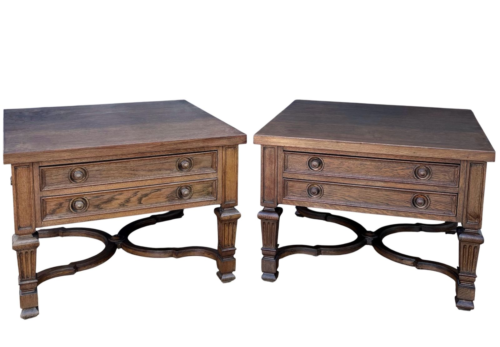Pair Of Spanish Classical Revival Style Oak Side Tables, Mid 20th Century