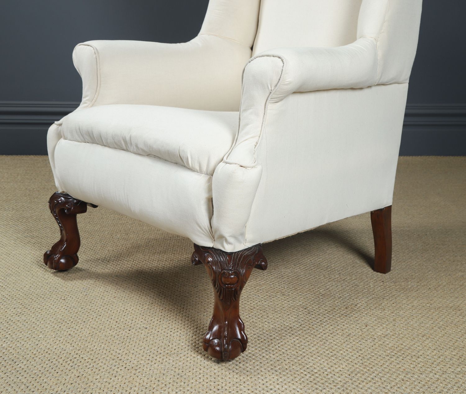 Antique English Chippendale Style Mahogany Wingback Chair / Armchair To Calico Stage (Circa 1860) photo 2195.0