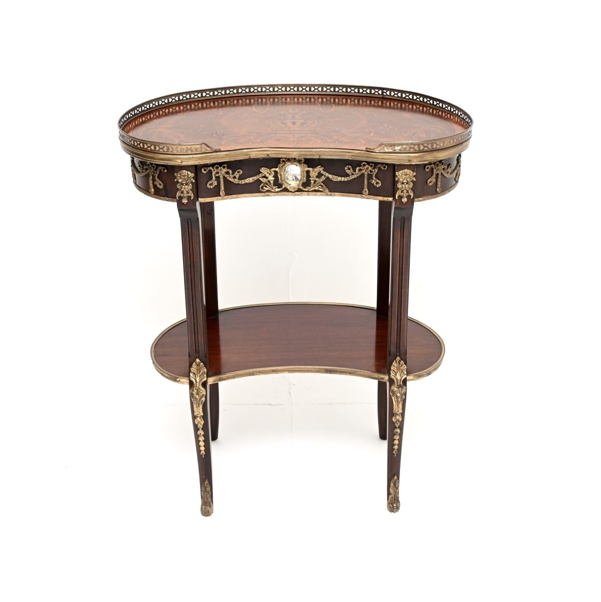Antique French Style Inlaid Marquetry Kidney Side Table