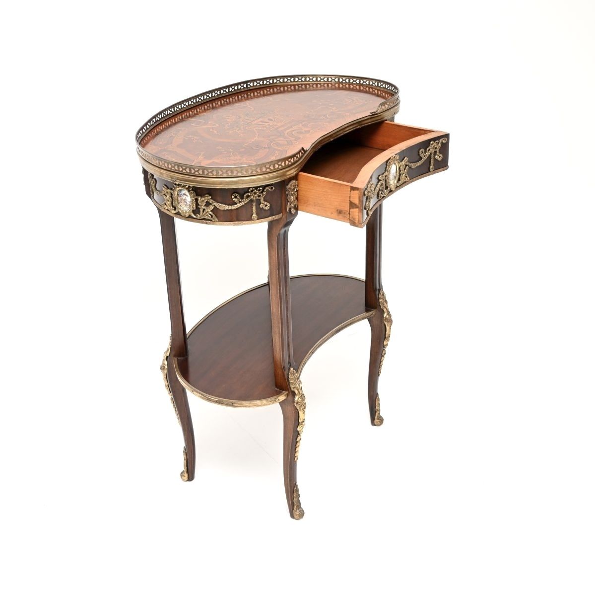 Antique French Style Inlaid Marquetry Kidney Side Table photo buy