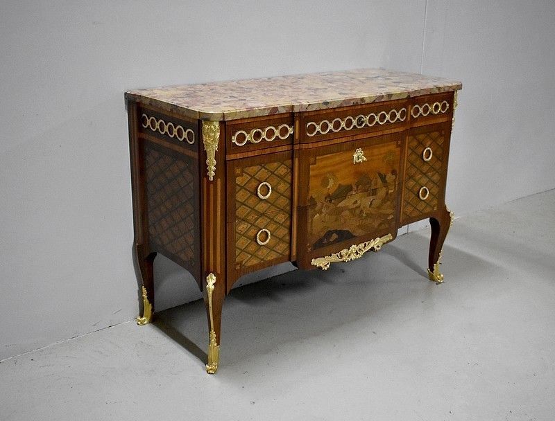 Transition Inlaid Chest Of Drawers, 19th photo for sale