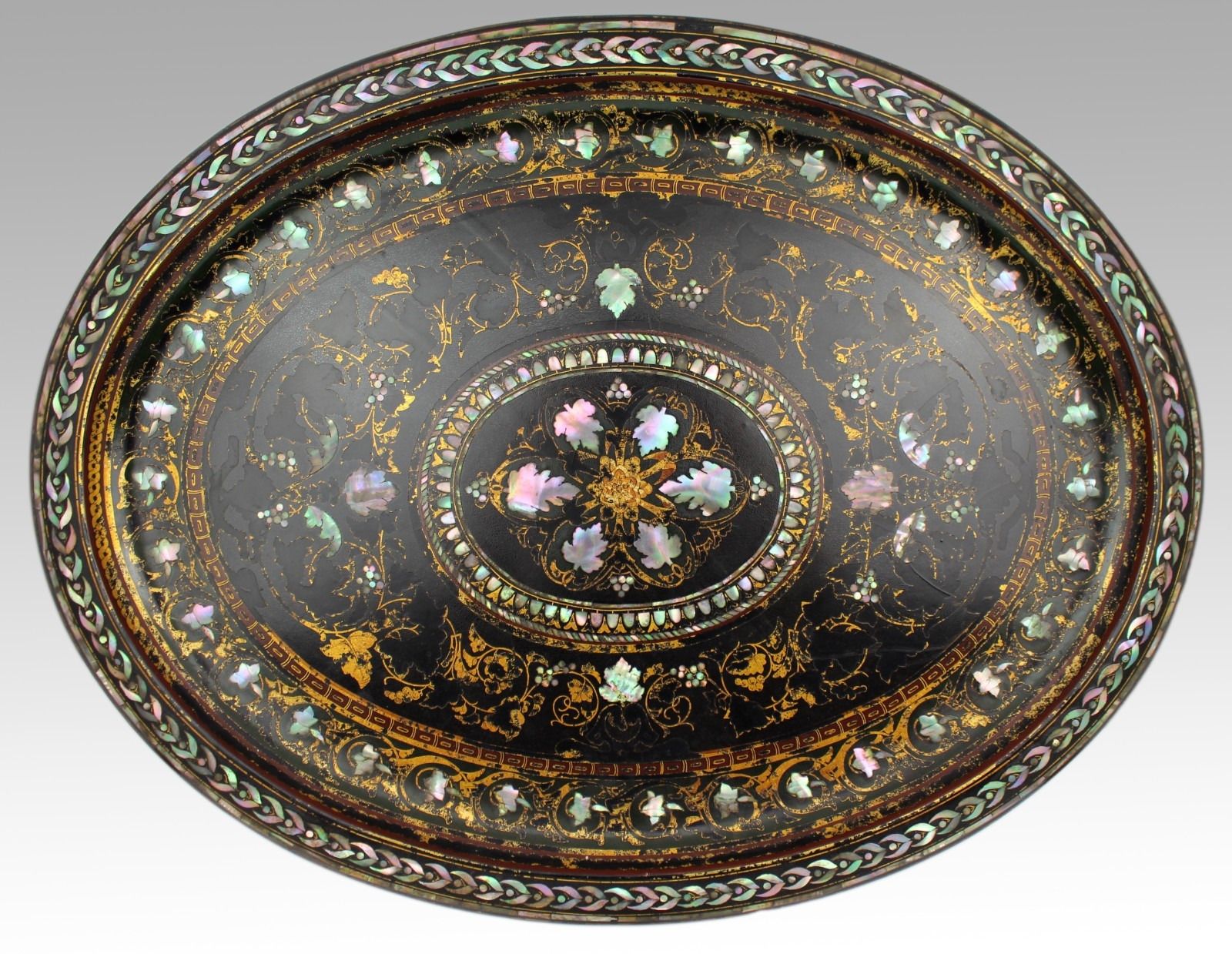 Victorian Oval Papier Mâché Tray By Benetfink & Co, London, C.1870