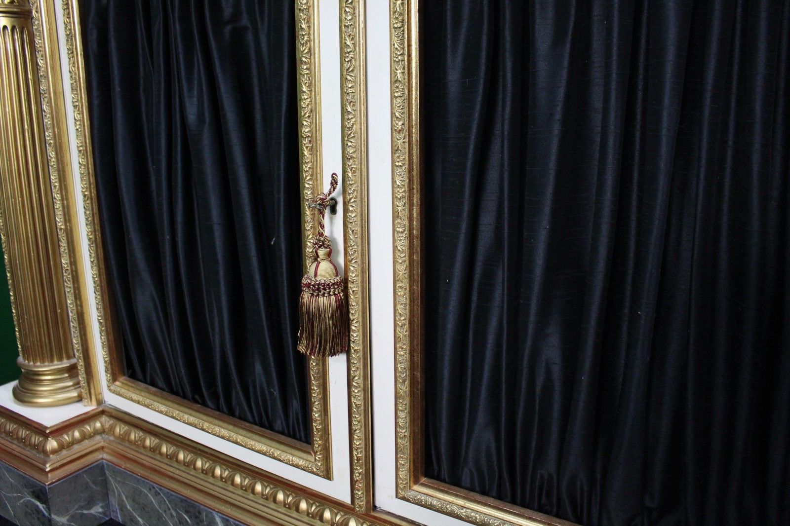 Large Neoclassical Style Gilt And Painted Credenza With Simulated Marble Top photo vintage