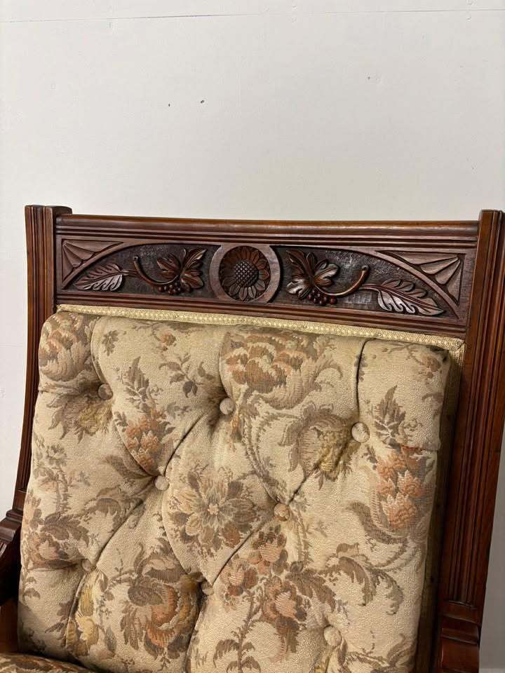Pair Of Victorian Carved Walnut Upholstered Library Armchairs photo furniture