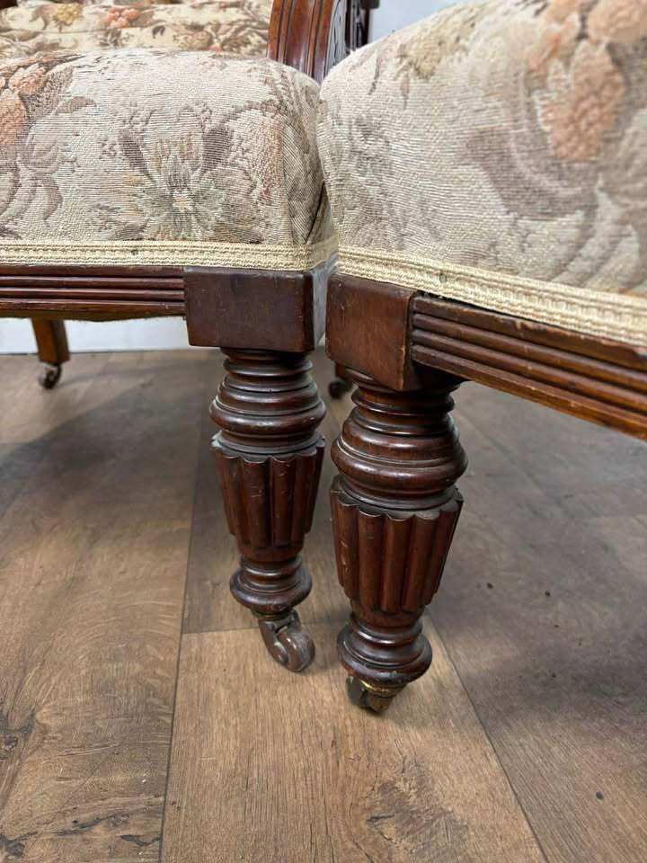 Pair Of Victorian Carved Walnut Upholstered Library Armchairs photo Furniture