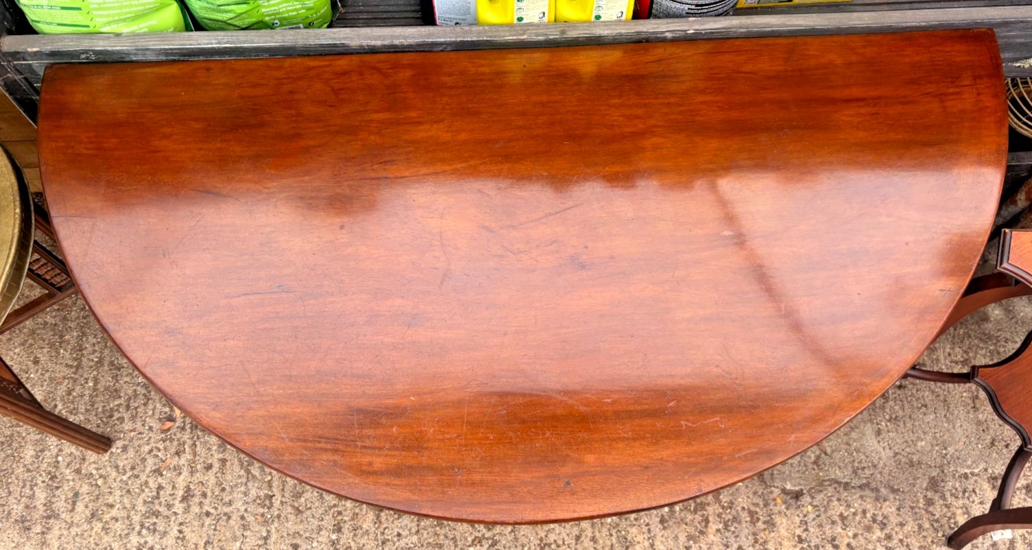 Antique Georgian Mahogany D Shaped Console Table With Original Brass Castors photo for sale
