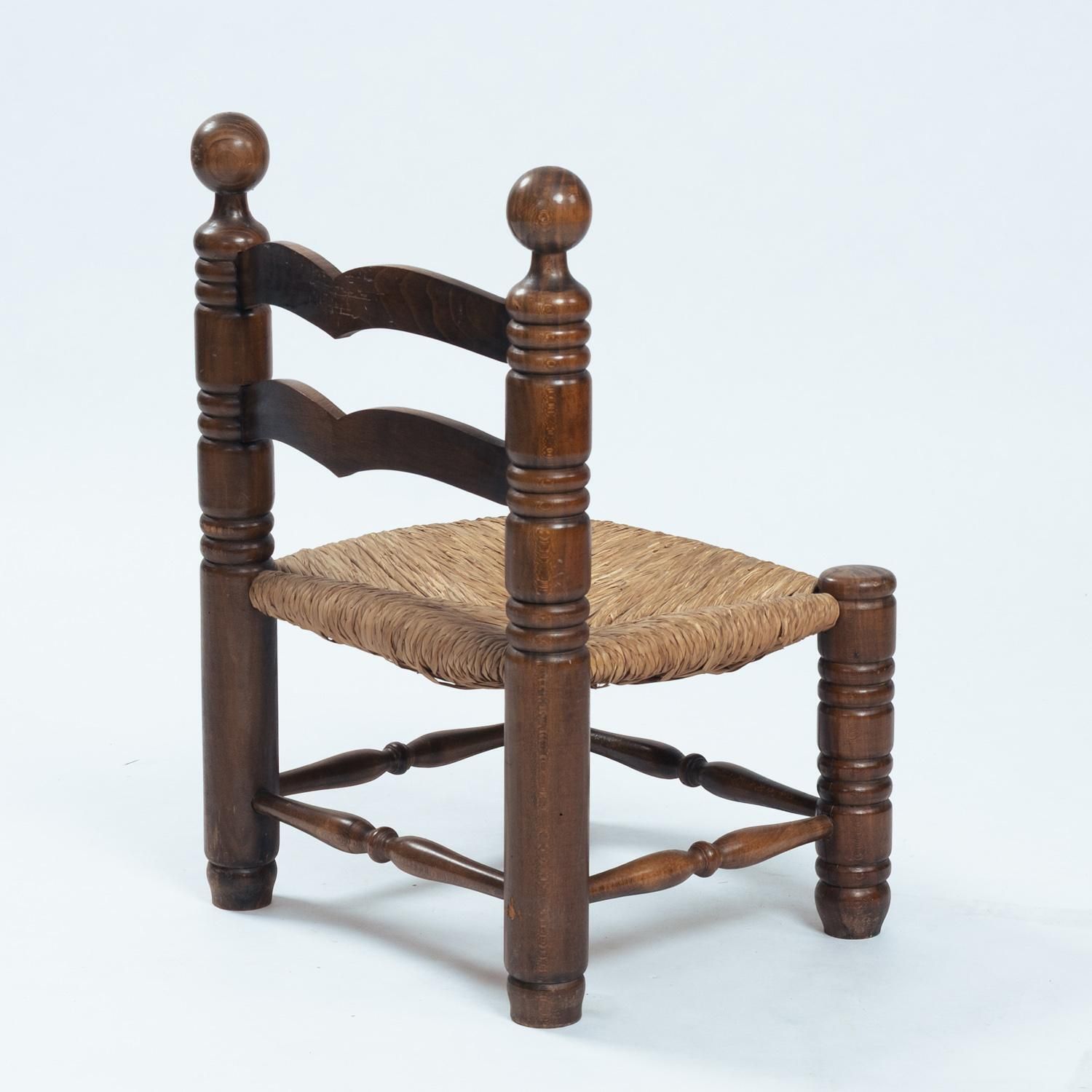 Low Oak Woven Straw Chair In The Manner Of Charles Dudouyt, 1940s photo 617.0