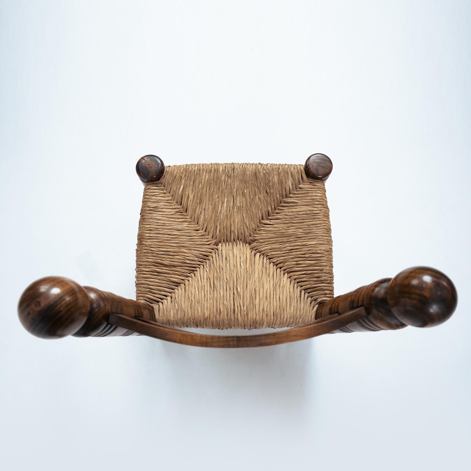 Low Oak Woven Straw Chair In The Manner Of Charles Dudouyt, 1940s photo vintage