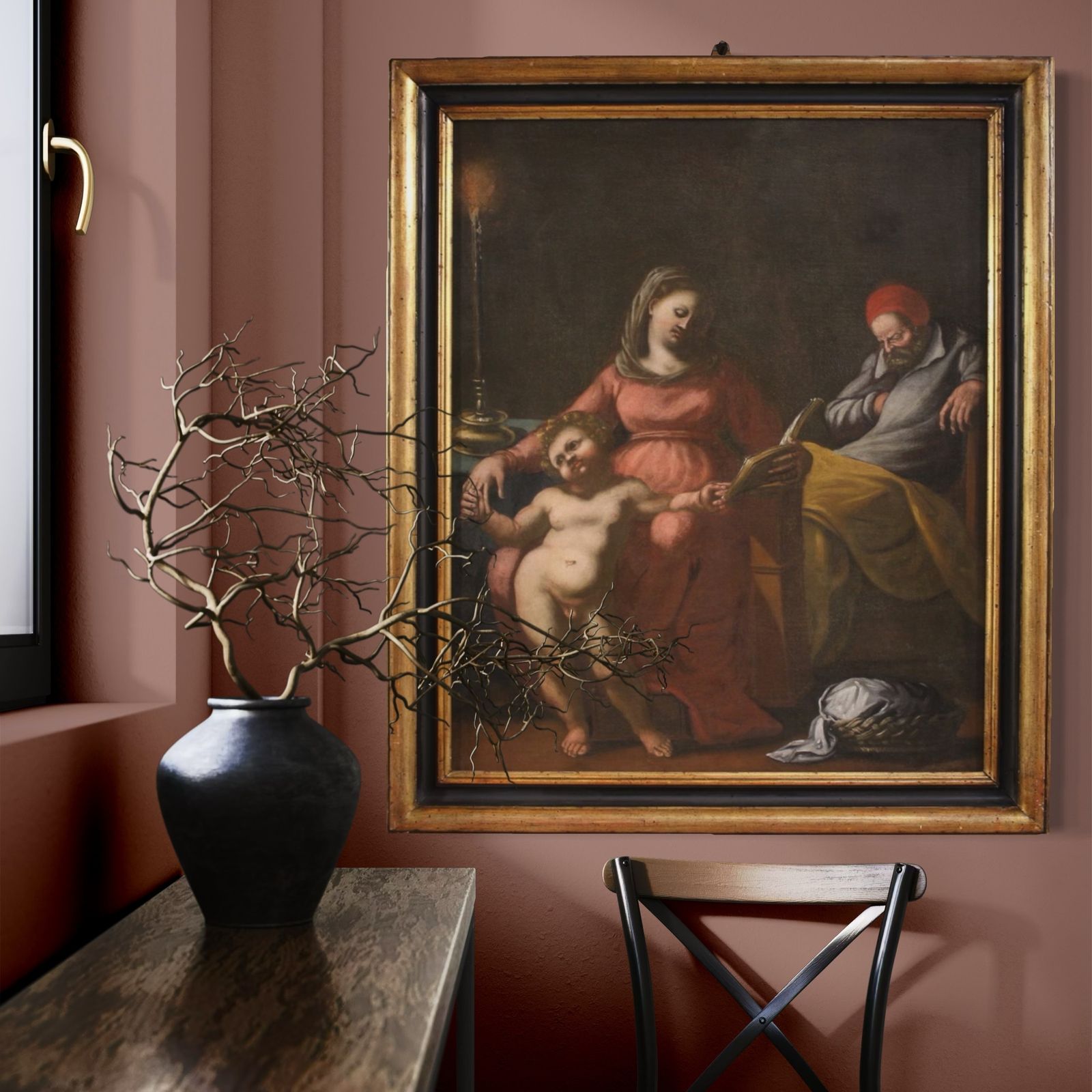 Antique Italian Painting From The 17th Century, Holy Family With Sleeping Saint Joseph photo 3850.0