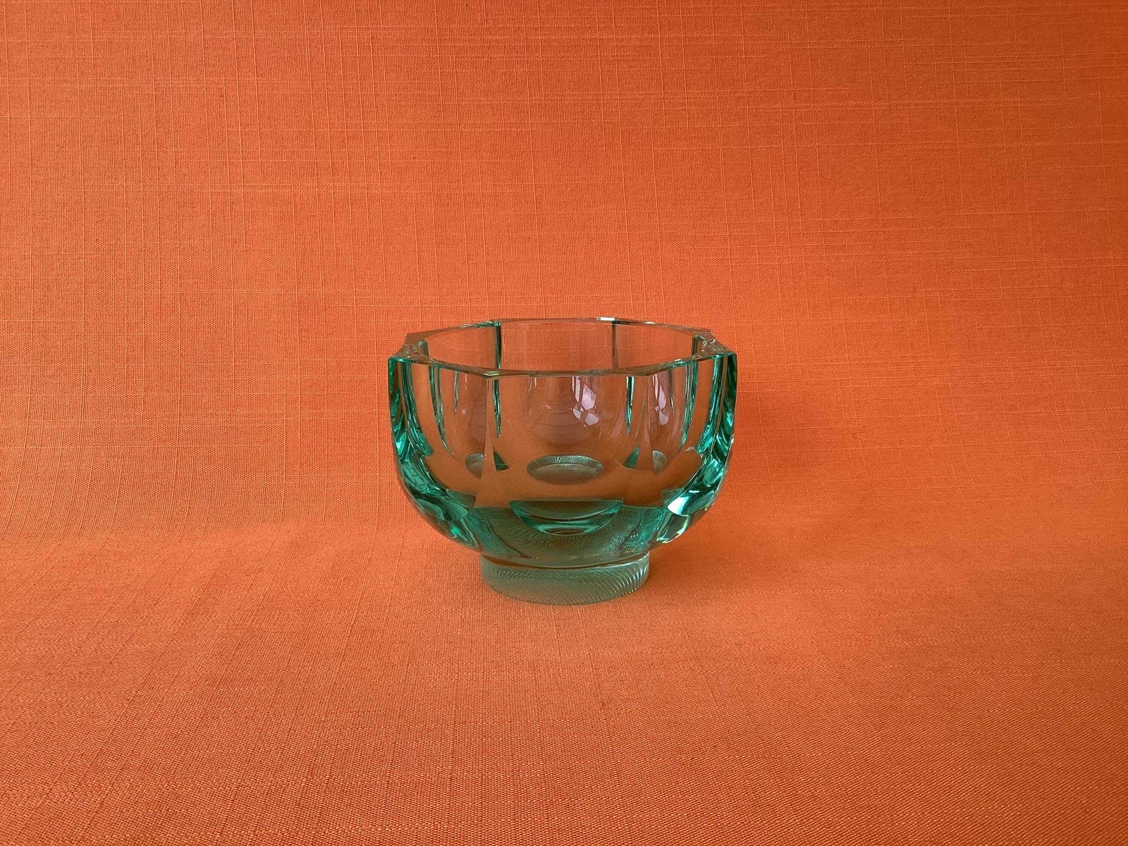 Rare Moser Emerald Green Glass Bowl, 1970 Adolf Matura Design, Production No. 2161 photo for sale