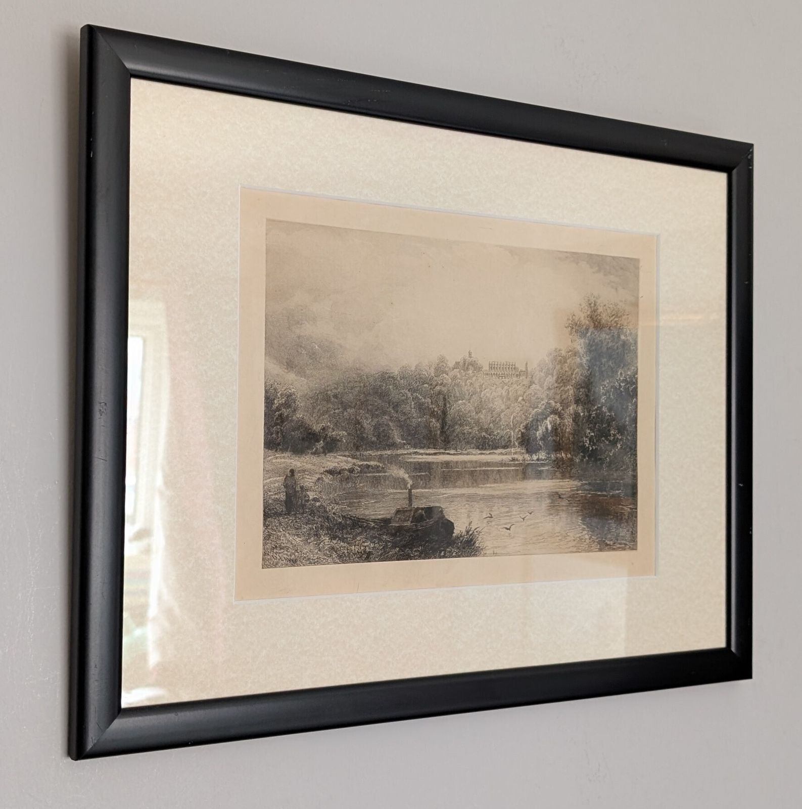 Framed David Law 19th Century Etching Landscape River photo furniture
