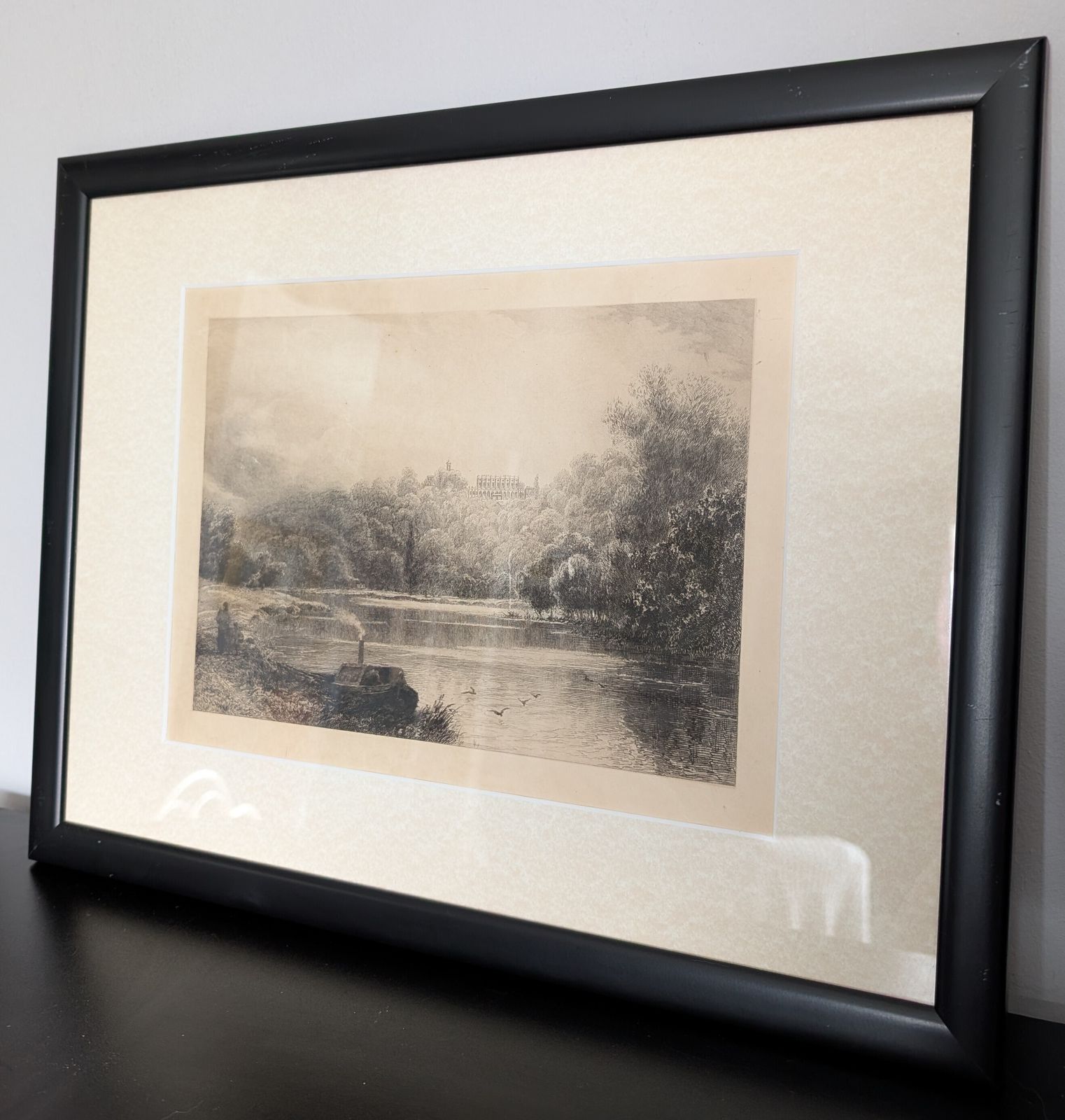 Framed David Law 19th Century Etching Landscape River photo for sale
