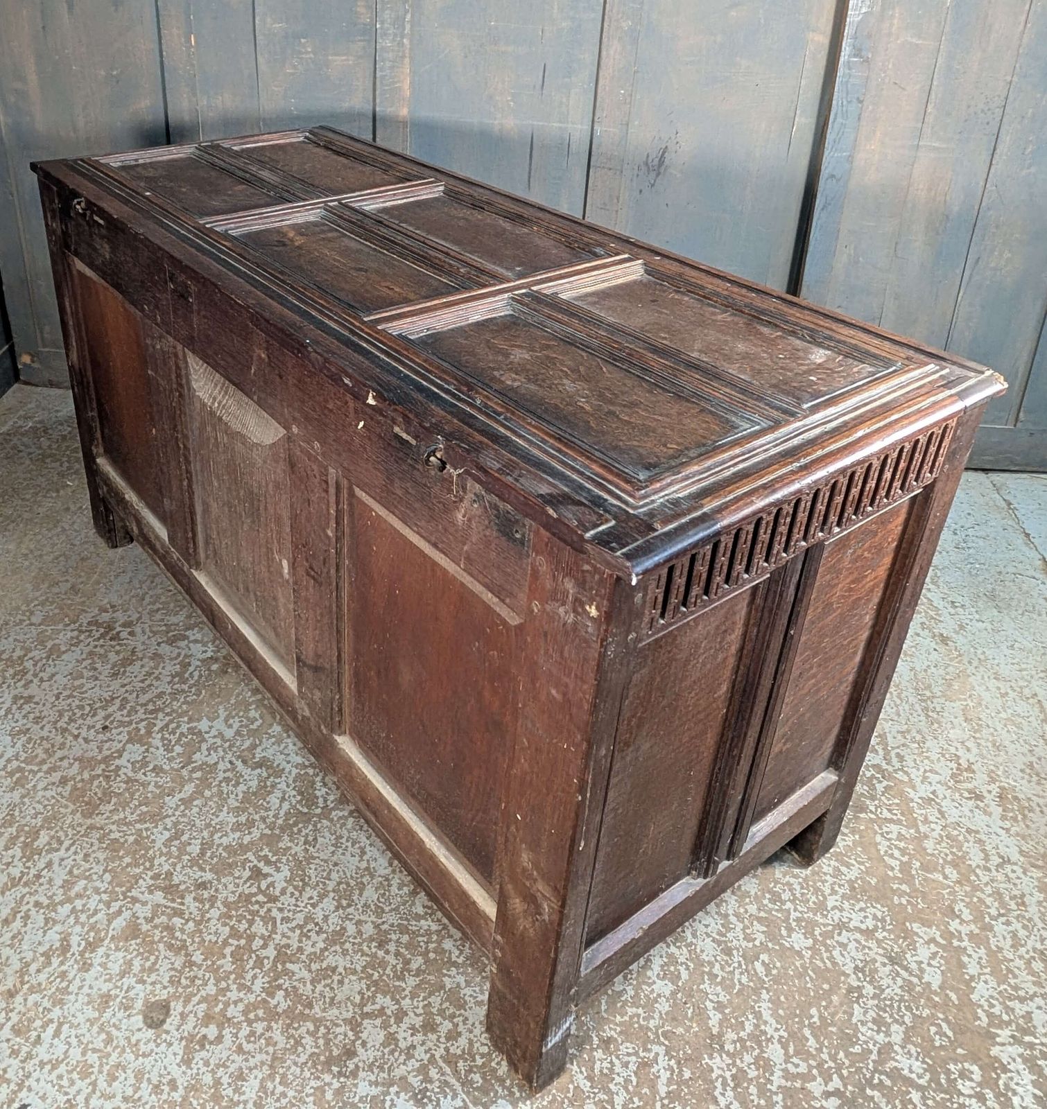 17th Century And Later Panelled Antique Oak Coffer With Diamond Panels photo furniture