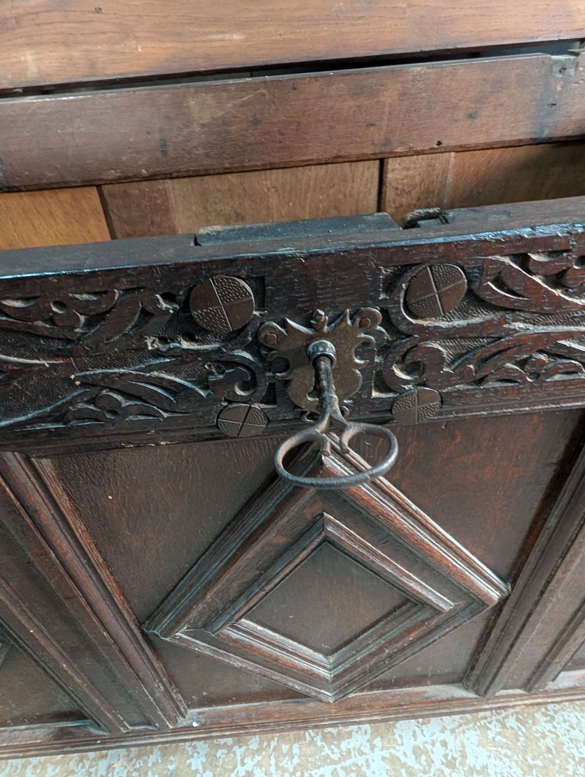 17th Century And Later Panelled Antique Oak Coffer With Diamond Panels photo Furniture