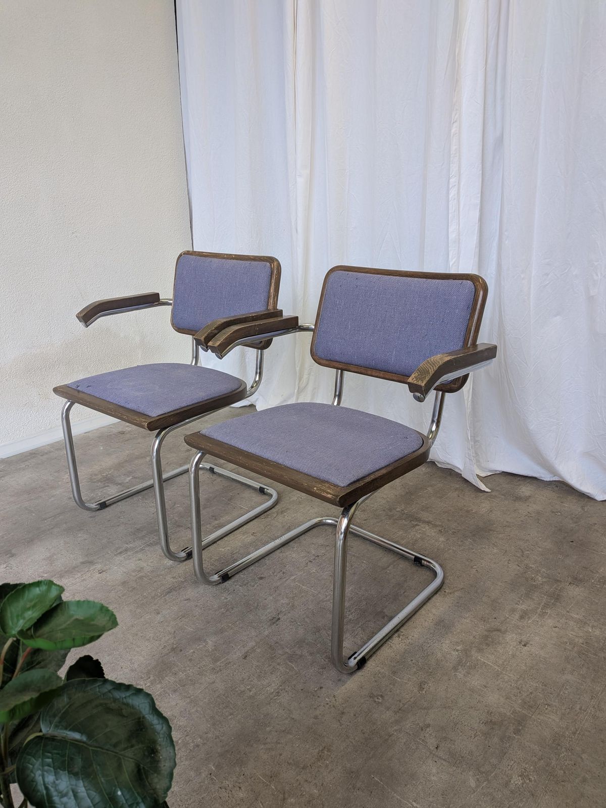 Vintage Cesca Style Armchairs (Set Of 2)   Purple Fabric, Mid Century Modern