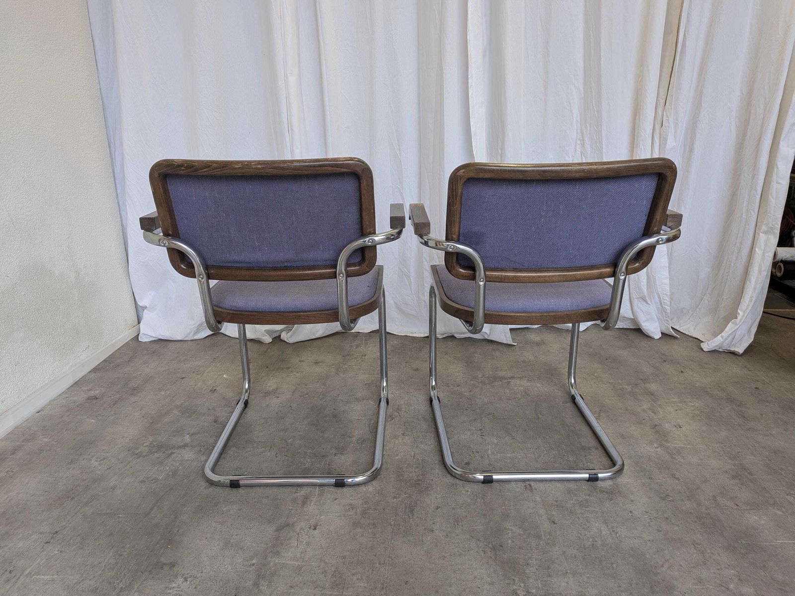 Furniture Vintage Cesca Style Armchairs (Set Of 2)   Purple Fabric, Mid Century Modern photo