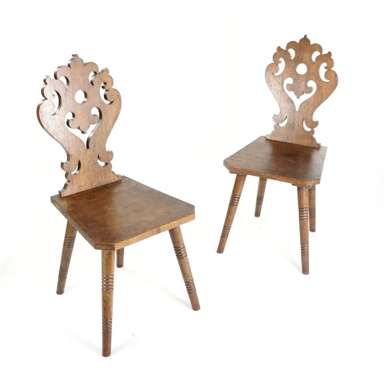 A Pair Of 19th Century German Carved Oak Hall Chairs photo for sale
