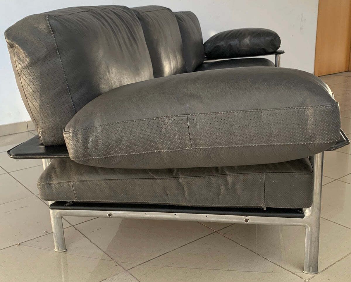 Vintage B&B Italia Diesis 3 Seater Grey Perforated Leather & Brushed Steel Sofa By Antonio Citterio & Paulo Nava photo buy