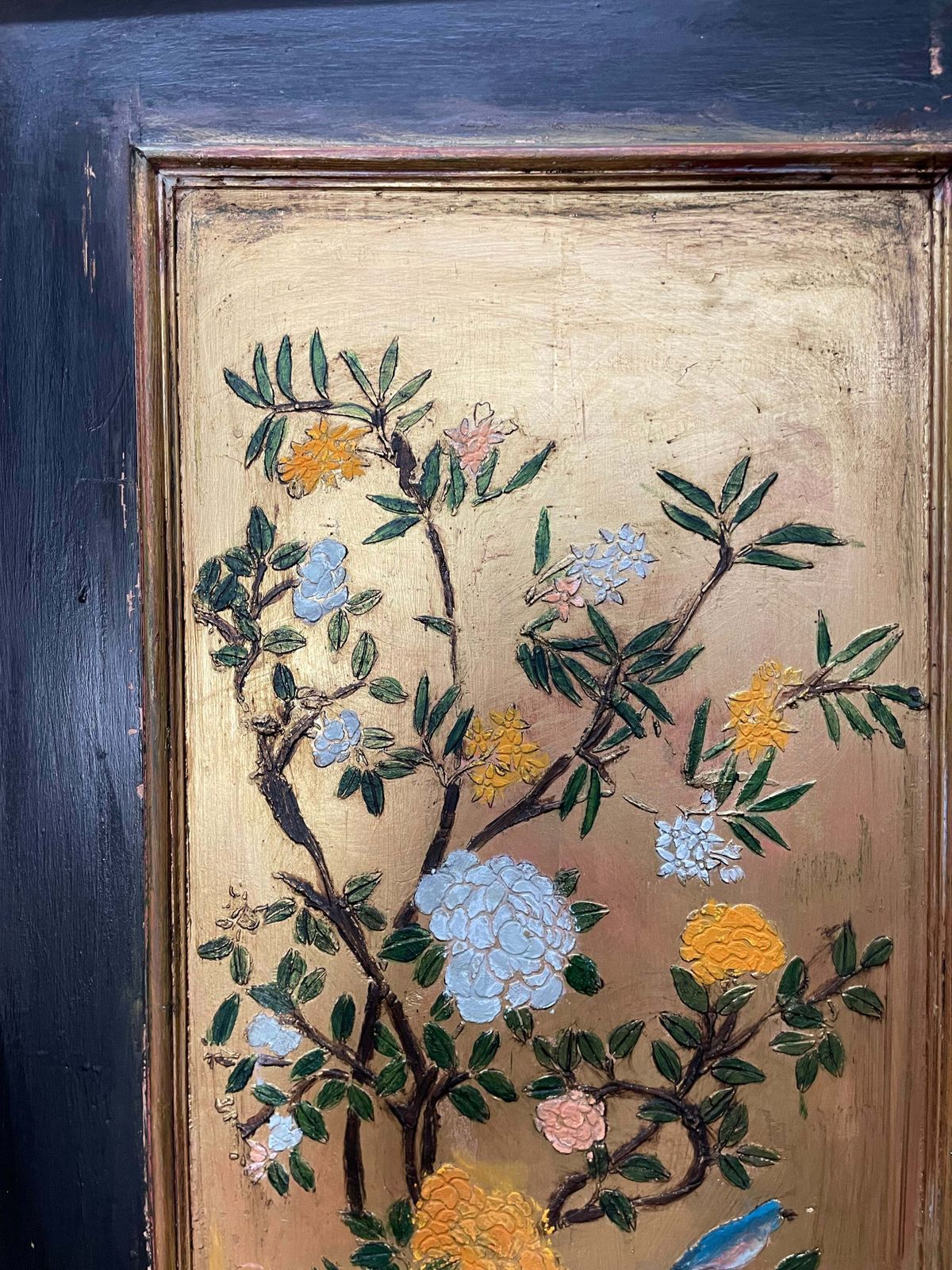 Vintage Painted Pine Wardrobe With Chinoiserie Panels photo vinterior